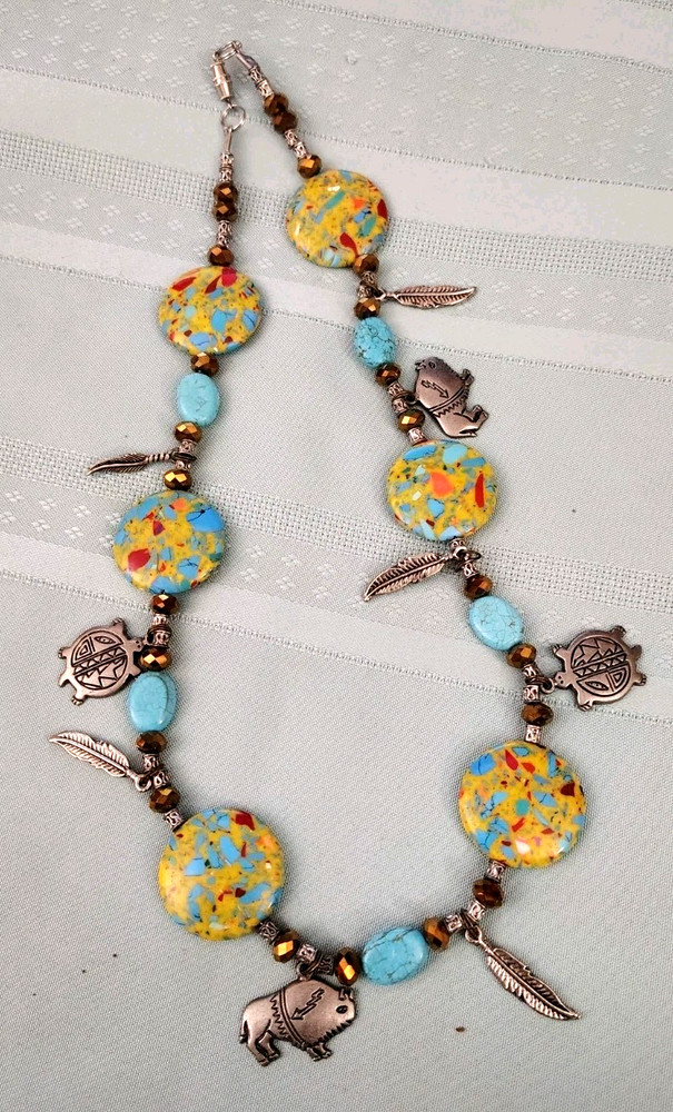 Handmade Yellow/Blue Silver-tone 22" Necklace