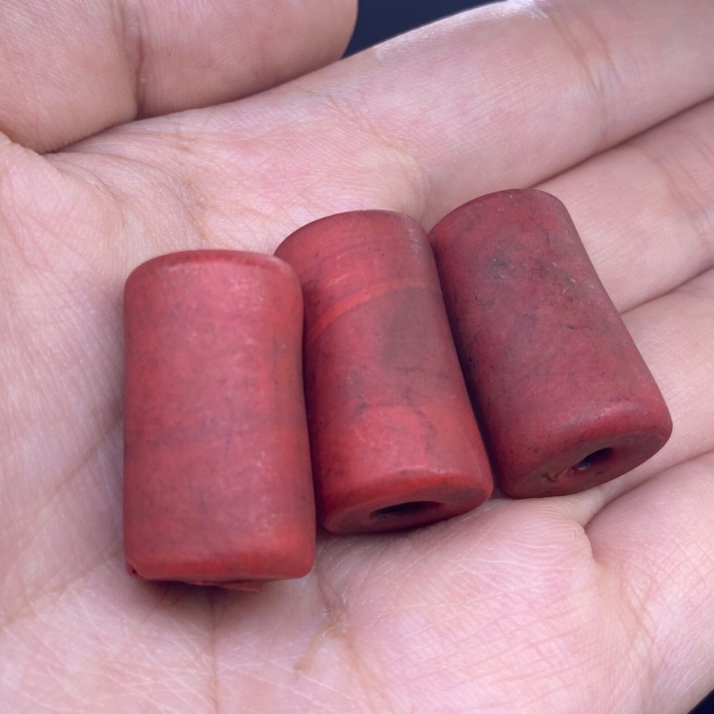 3 Rare Ancient Roman RED Glass Java Beads Circa 2nd - 3rd Century AD