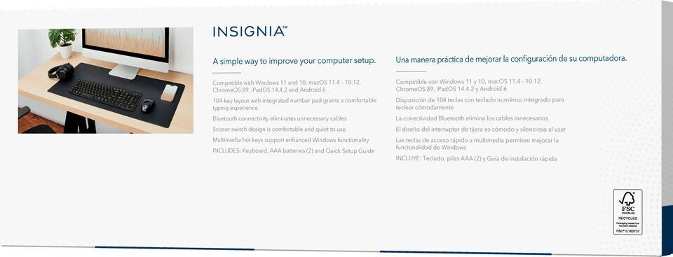 Insignia- Full-size Bluetooth Scissor Switch Keyboard - Black