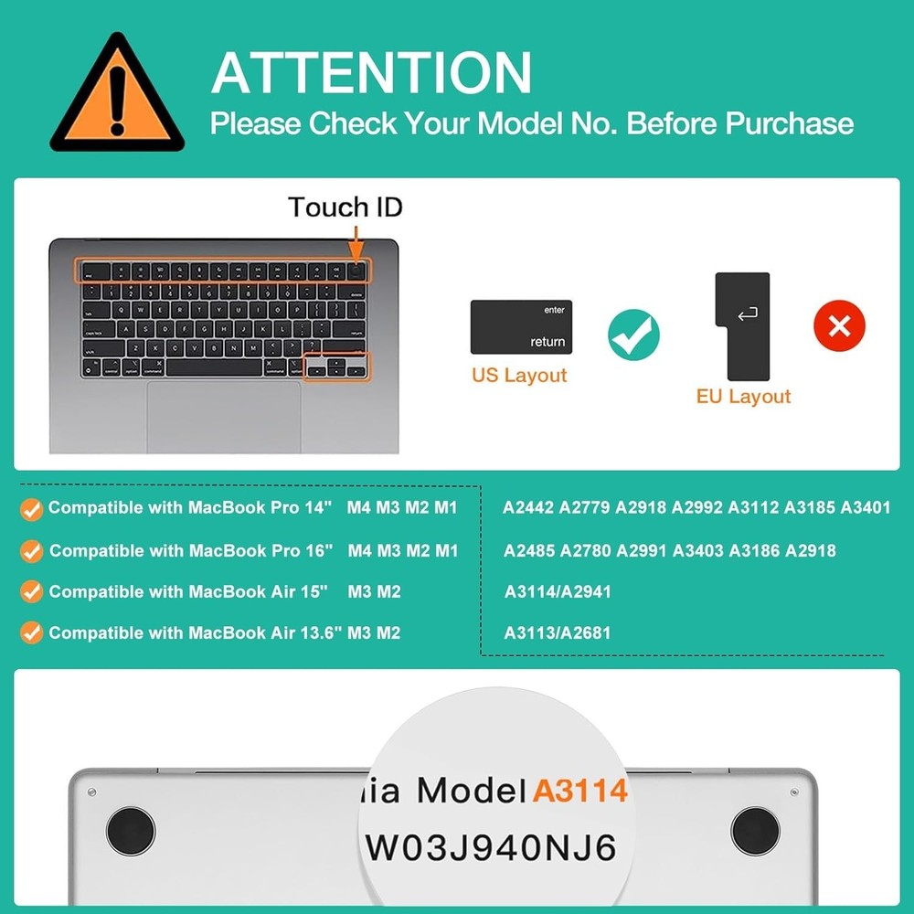 MOSISO Keyboard Cover with Solid Texture Compatible MacBook Air 15 Black