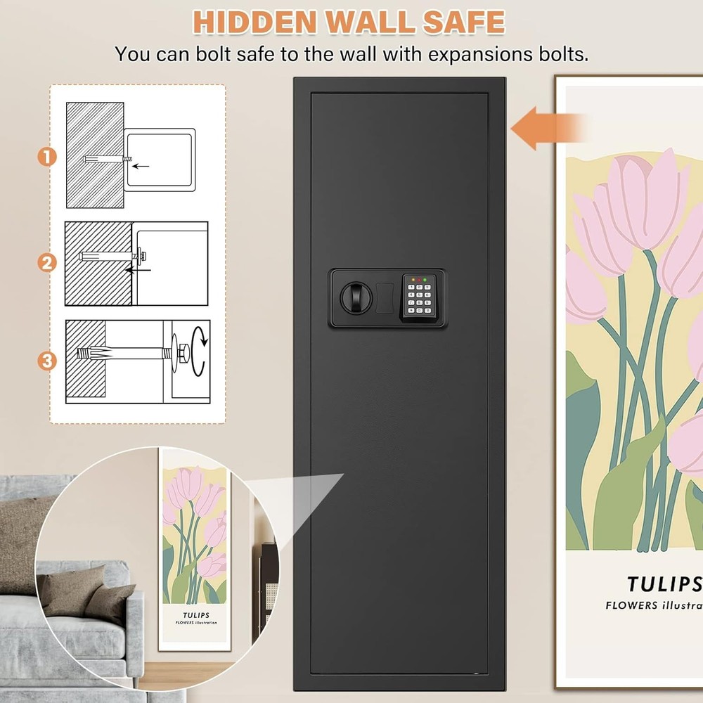 43.3" Tall Fireproof s Between the Studs 16" Centers, Electronic Hidden Safe ...