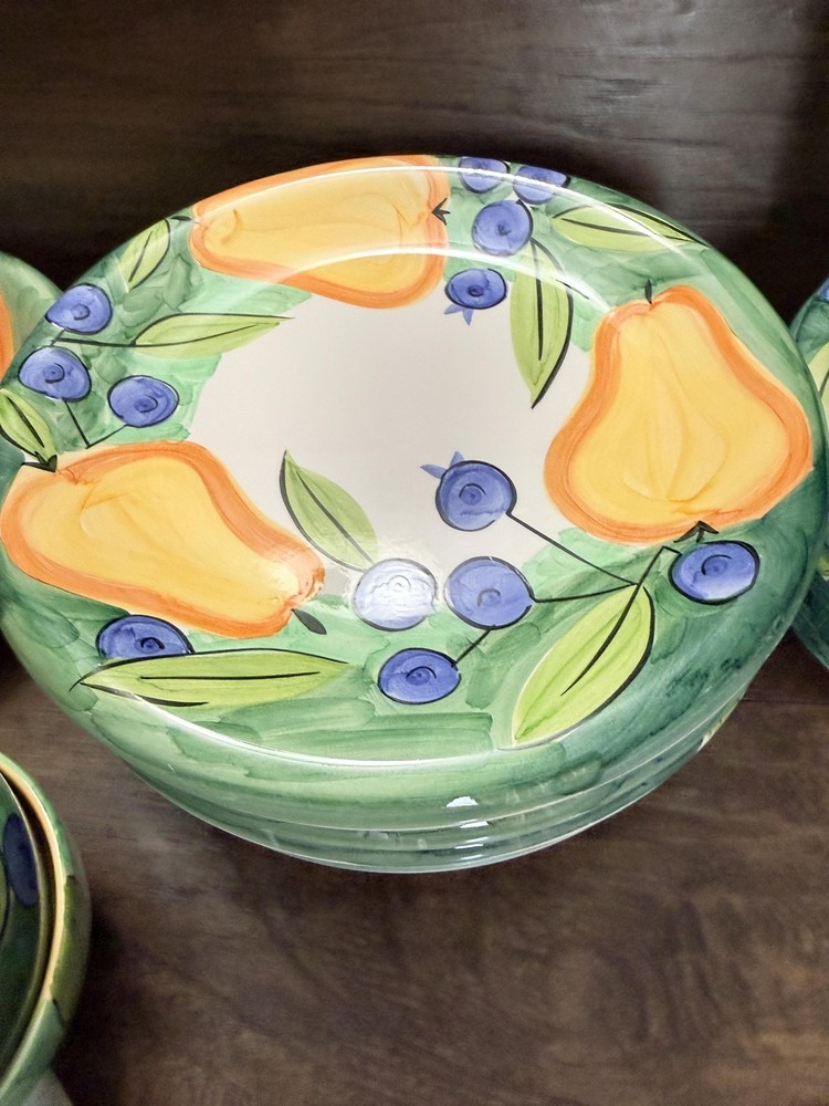Bob Mackie Ceramic Dinnerware Set Fruit Pear Blueberry Plates Bowls Multicolor