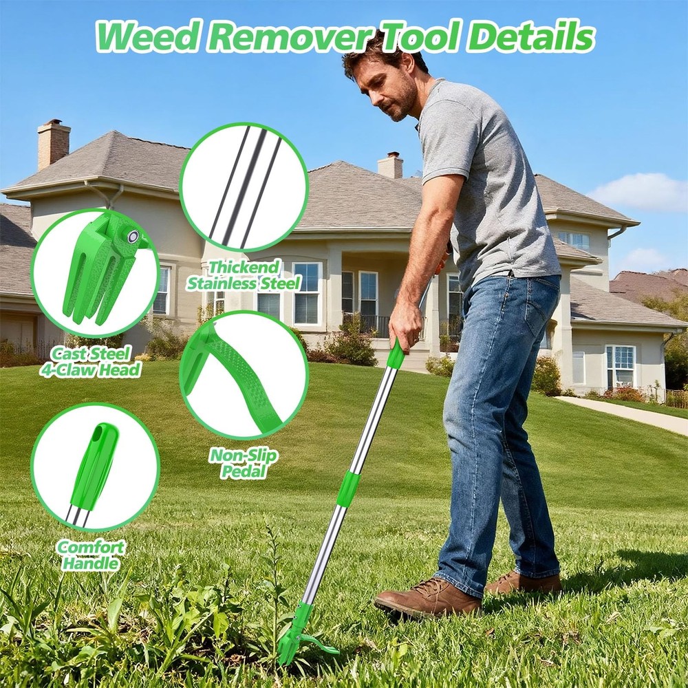 Weed Puller Tool - Stand Up Weed Remover Tool with 4-Claw Steel Head, 50" Adj...