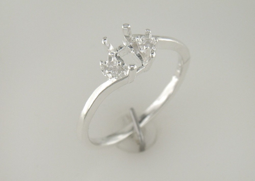 Emerald Cut Bypass Side Accent Ring Setting Sterling Silver