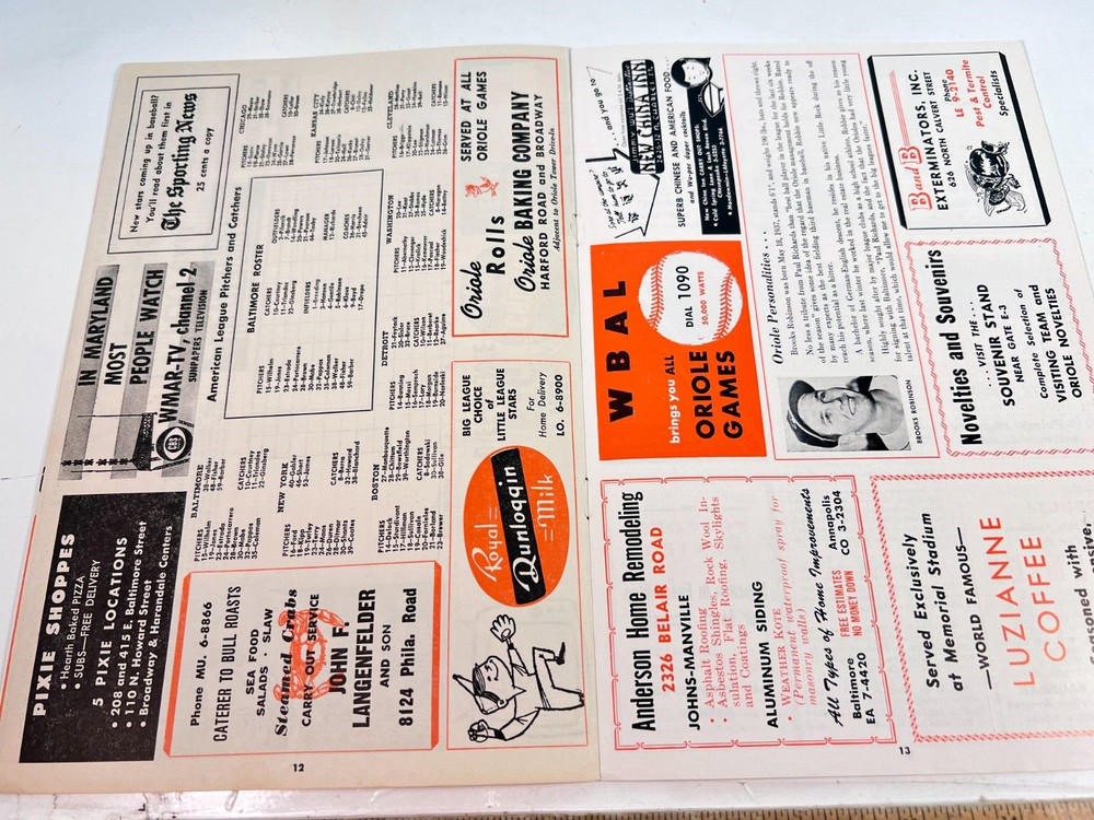 🔥 1960 Baltimore Orioles Baseball Program v White Sox Unscored HIGH GRADE!🔥