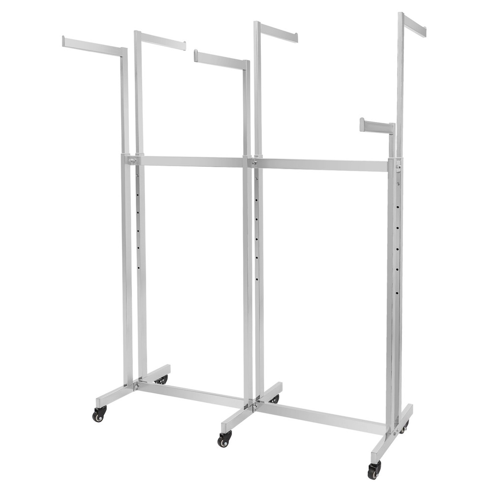 Adjustable Height 6-Arm Silver Garment Display Rack with Wheels