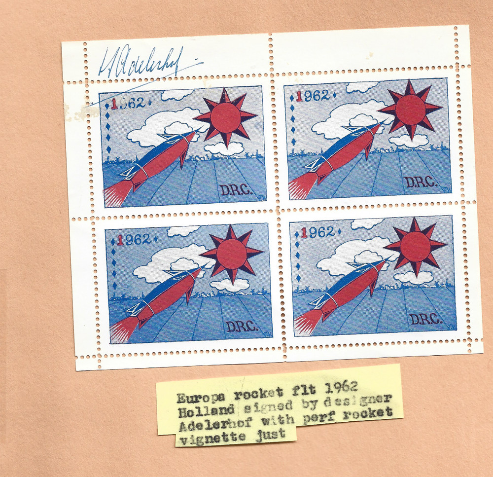 EUROPE ROCKET FLIGHT 1962 DESIGNER SIGNED  SPACE POSTCARD
