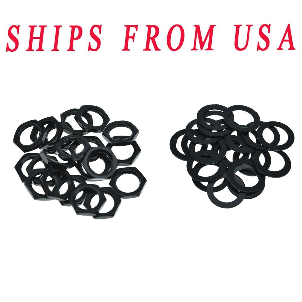 20pcs Guitar Input Output Jack Socket Nuts and Washer Metric Jack Nuts Black
