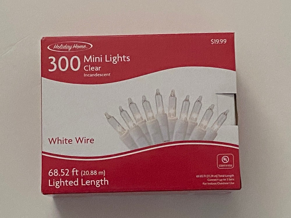 Holiday Home 300 Clear Incandescent Mini String Lights, White Wire - New