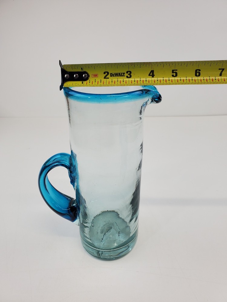 Handblown Tall Blue Heavy Glass Pitcher