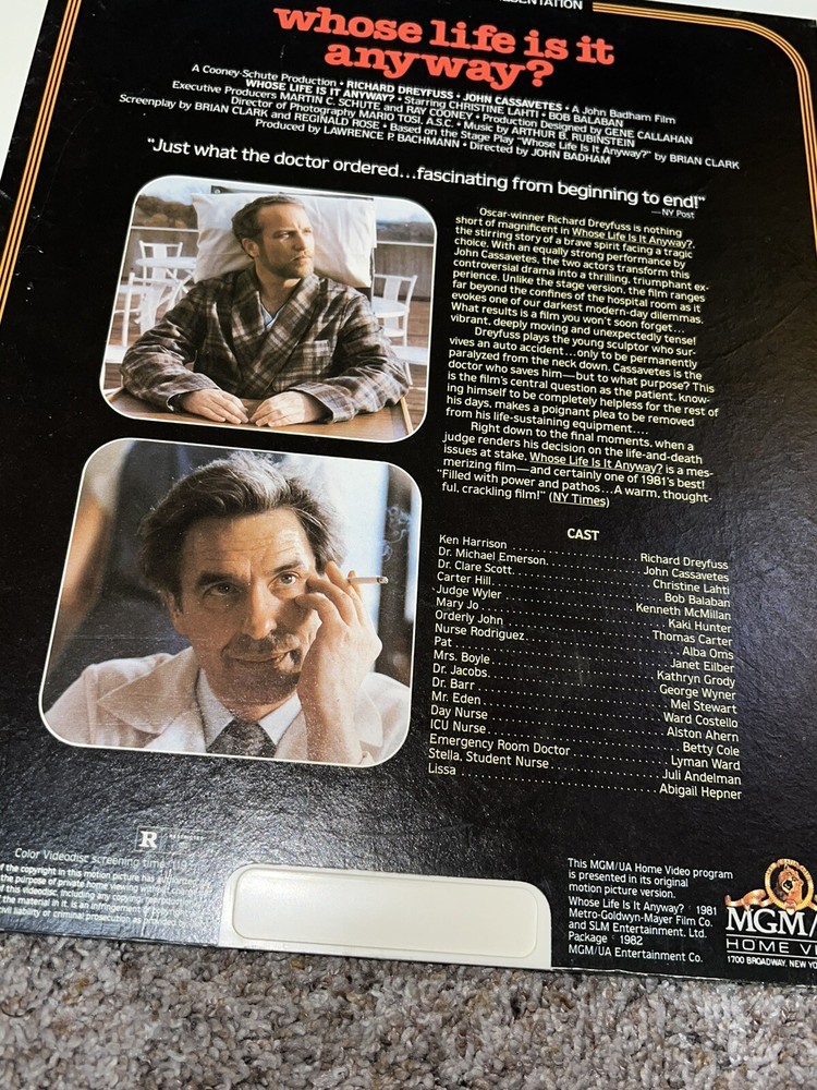 CED VideoDisc Whose Life Is It Anyway? Richard Dryfuss (1981)