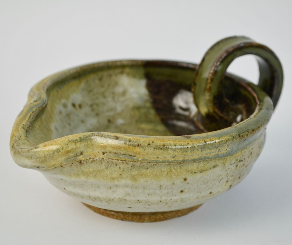 Handmade Pottery Creamer Tan Brown Stoneware Signed