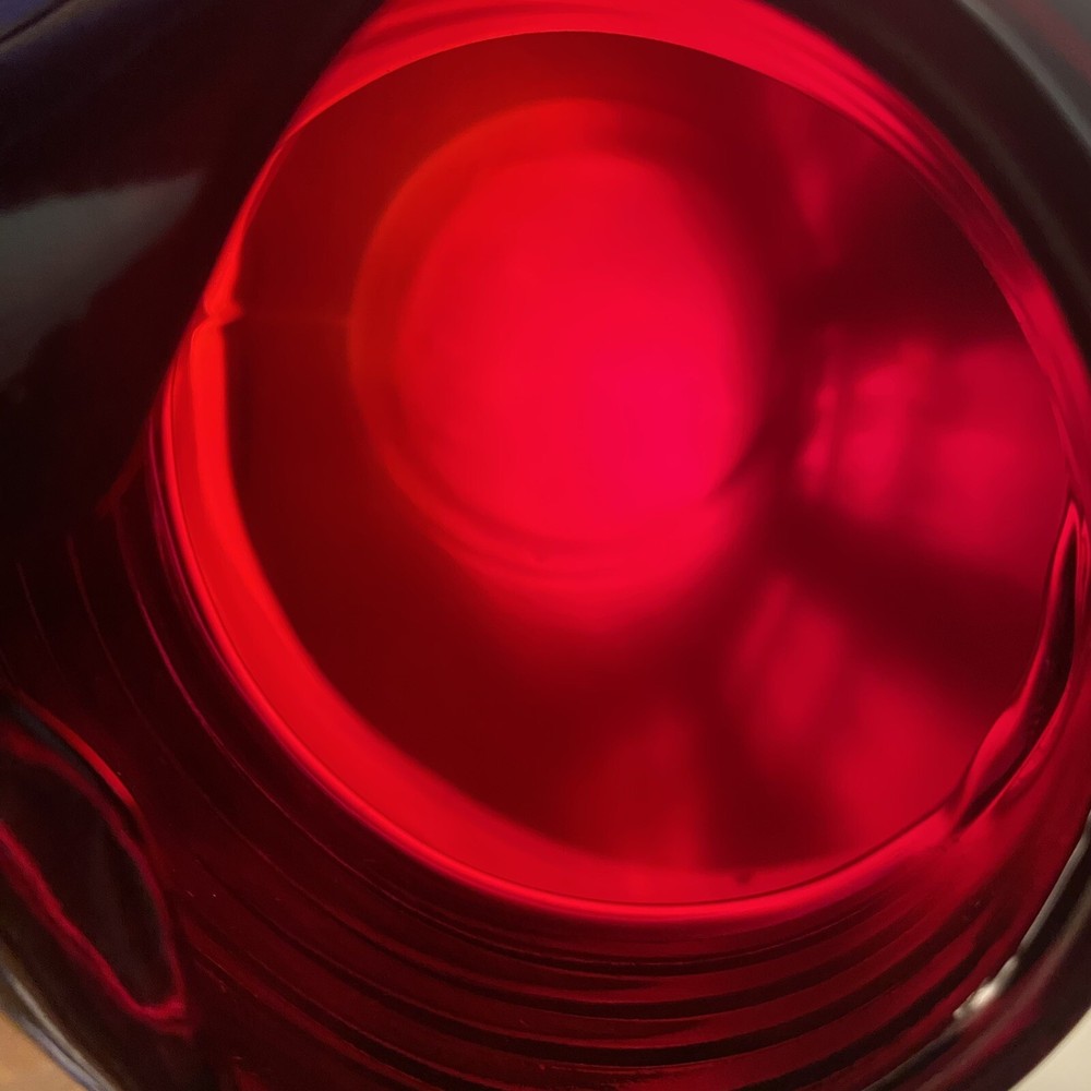 Ruby Red Glass Ball Pitcher 7”L x 5”W x 6”H
