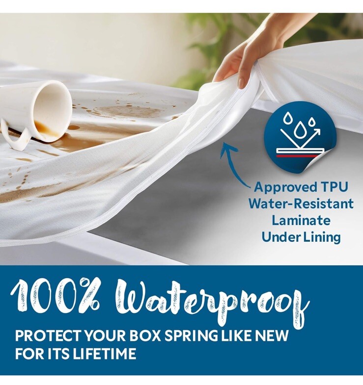 Guardmax Zippered Box Spring Encasement - 100% Waterproof Box Spring Protecto...