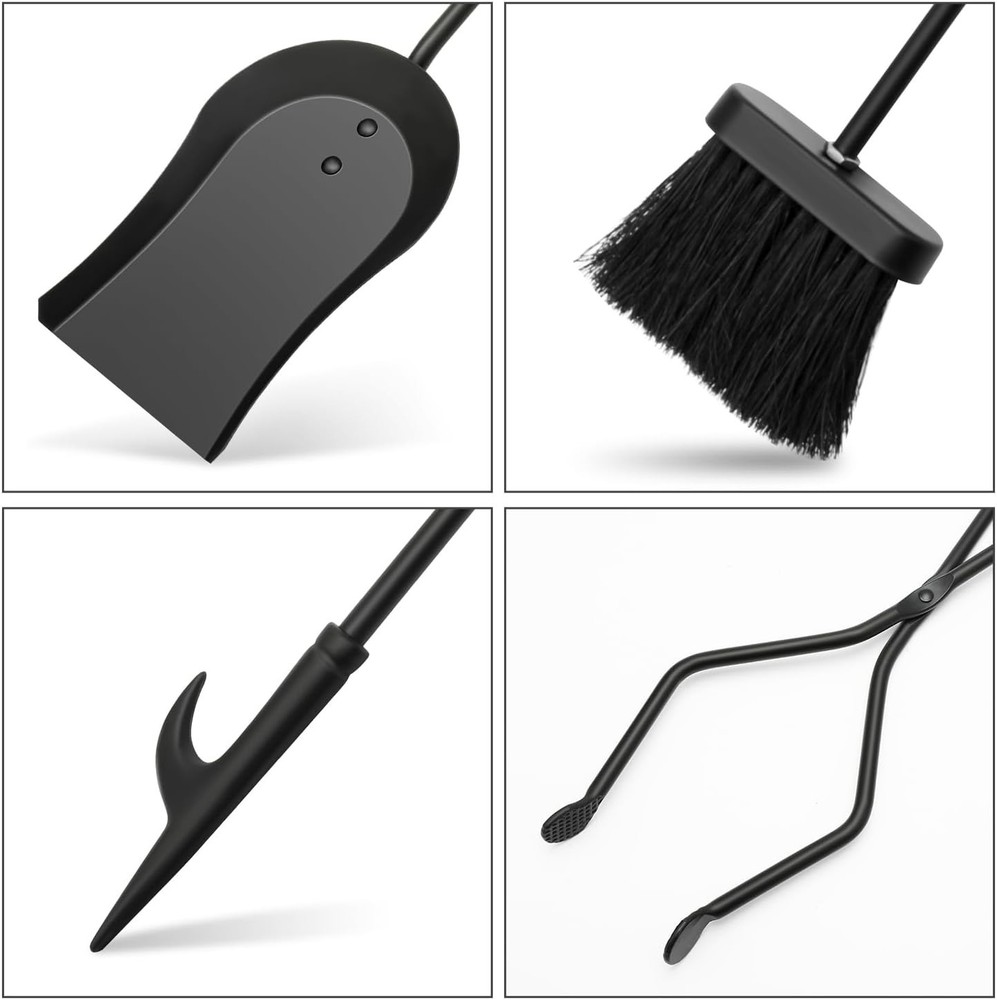 Fireplace Tools Set 5-Piece Cast Iron Fire Place Tool Set W/ Stand