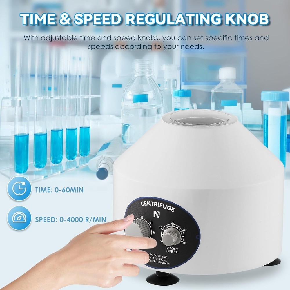 Lab Centrifuge Machine with Timer, High Strength Plastic, and Smooth Running