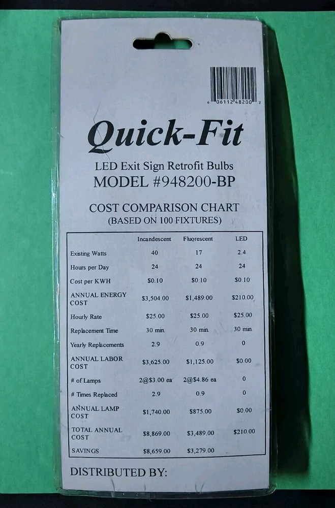 NEW Quick-Fit Mule Lighting 948200-BP 2 Pack LED Exit Sign Bulbs With Adapters