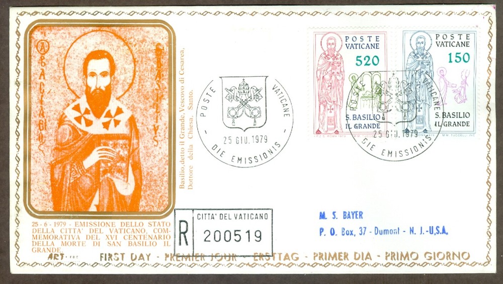 Vatican City Sc# 652-3: St. Basil the Great on Registered FDC