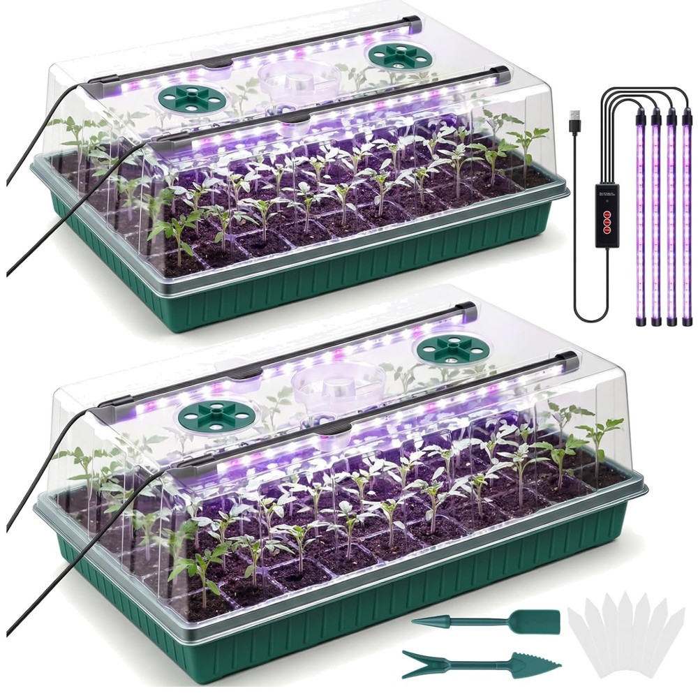 Eco-Friendly 120-Cell Seed Starter Trays with Adjustable LED Grow Lights