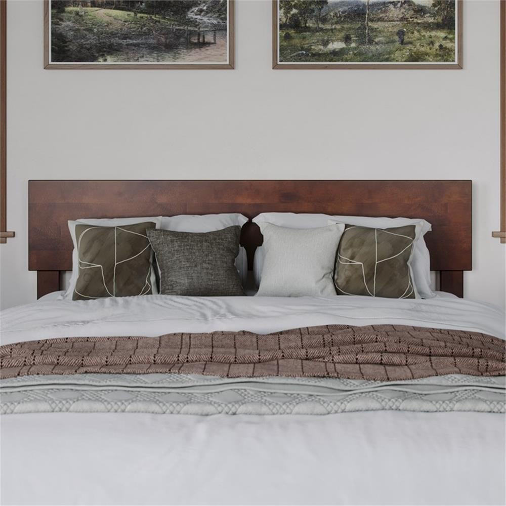 Pemberly Row Full Panel Solid Wood Headboard with USB Charger in Walnut