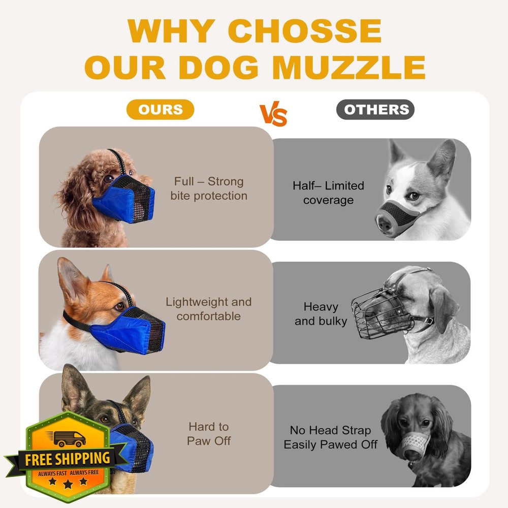 Pawfun Mesh Dog Muzzle M Blue Reflective Adjustable Biting Chewing