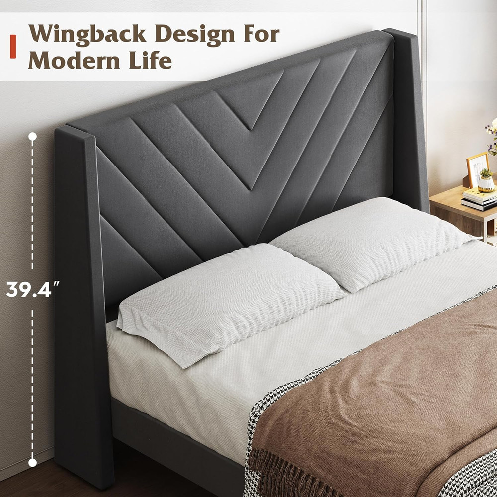 Upholstered Bed Frame, Queen Bed Frame with Tufted Headboard, Platform Bed with