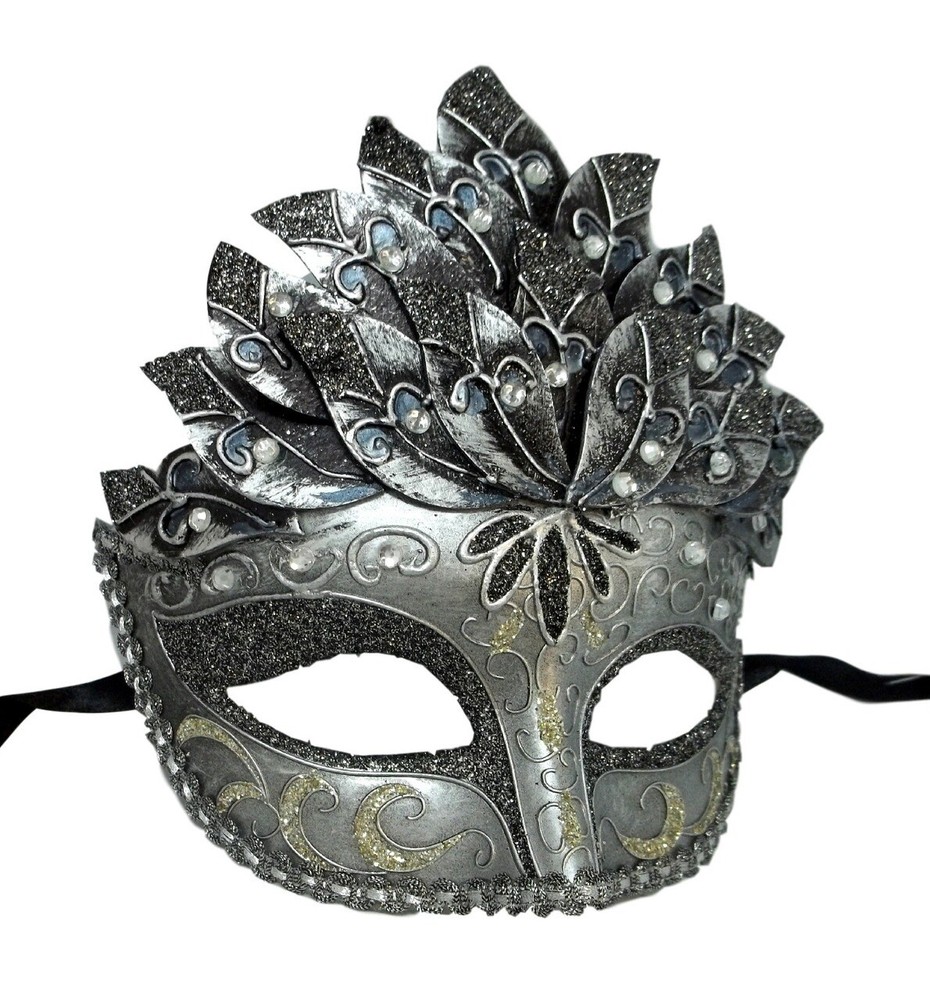 Black Silver Leaf Cascade Mask Masquerade Prom Halloween