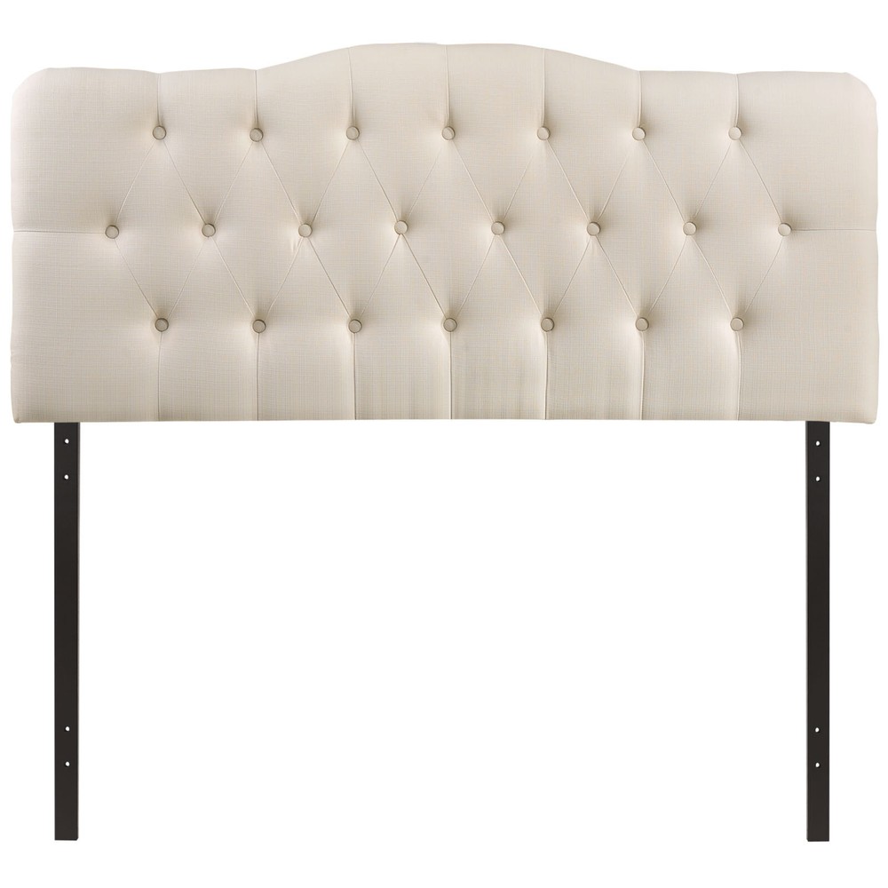 Modway Button Tufted Padded Upholstered Fabric Full Size Headboard in Ivory