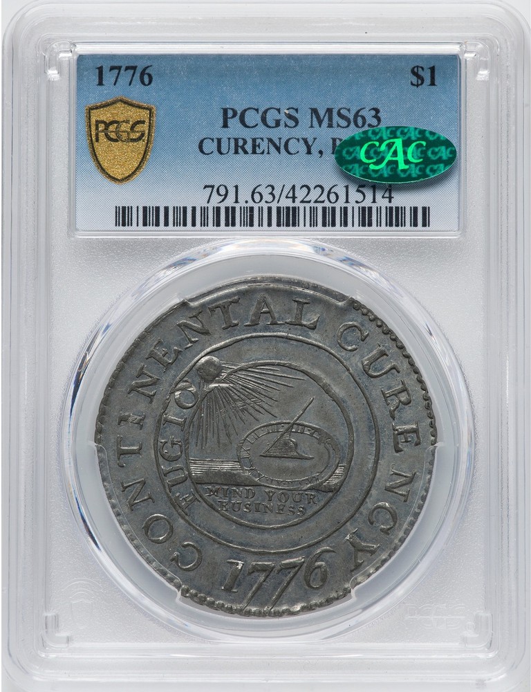 1776 CONTINENTAL $1 PCGS MS 63