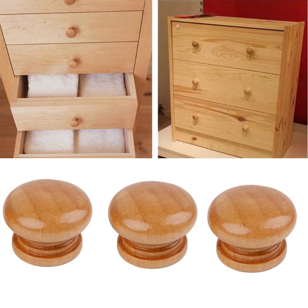 20Pcs Unfinished Wood Drawer knobs Pulls Finished, 33mm Round Mushroom