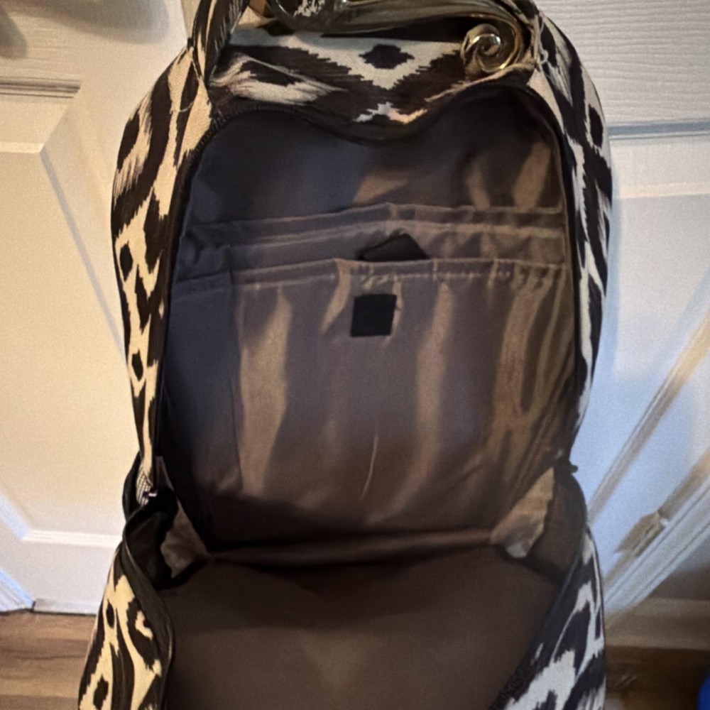 KAVU Black White lkat pattern Backpack Adjustable Straps