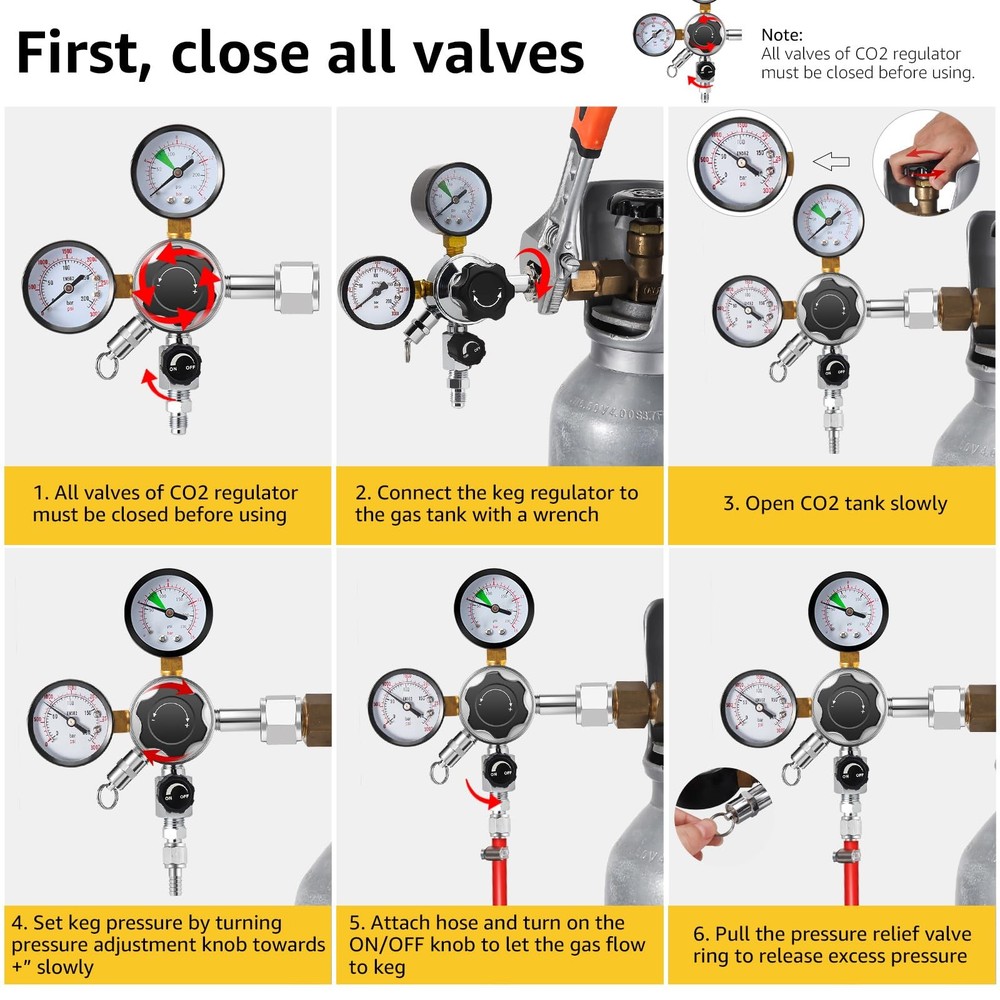 Beer Keg Regulator 0-120 PSI CO2 Regulator, Quick Disconnect CO2 Kegerator Re...