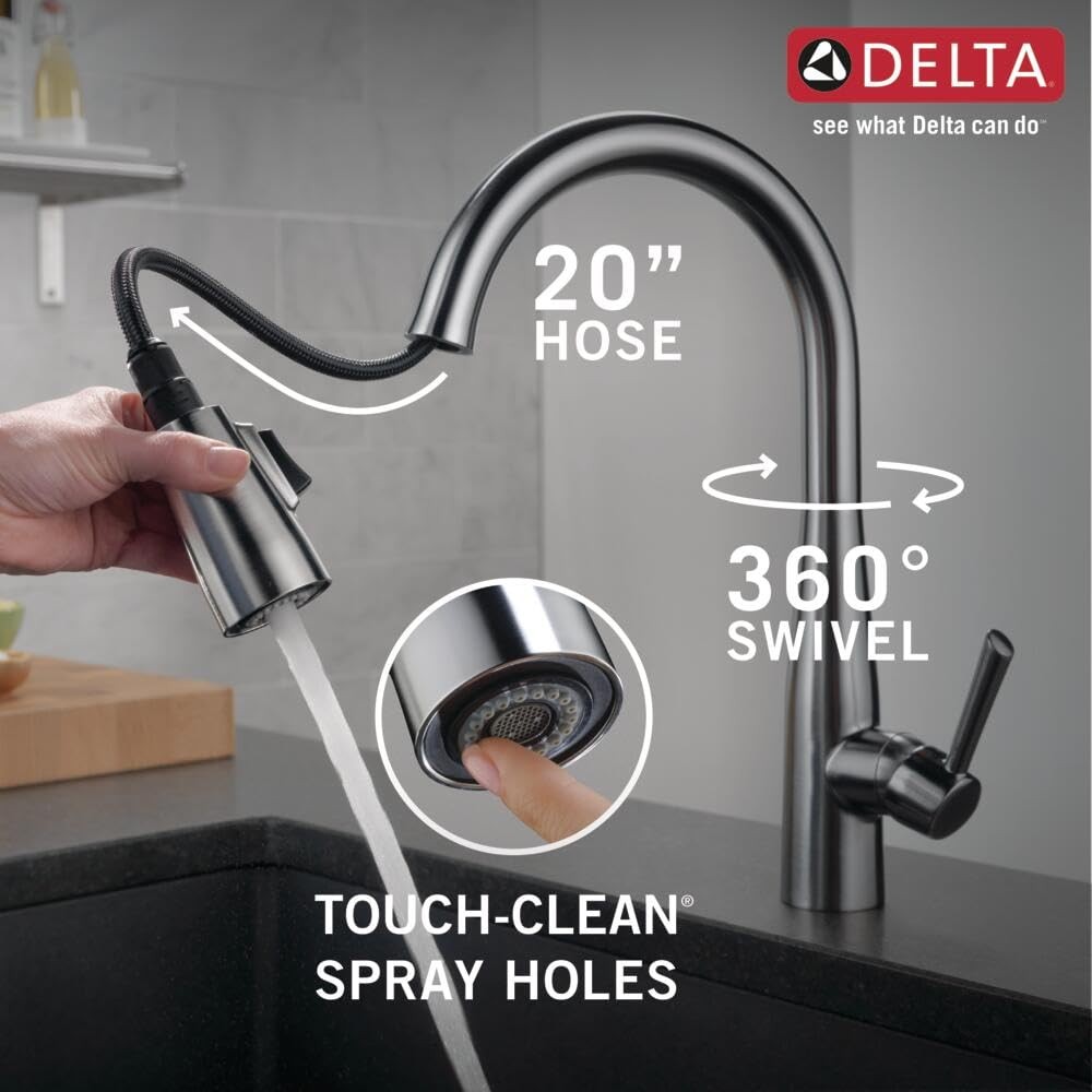 Delta Essa Brushed Nickel Kitchen Faucet with Pull Down Sprayer Modern Single