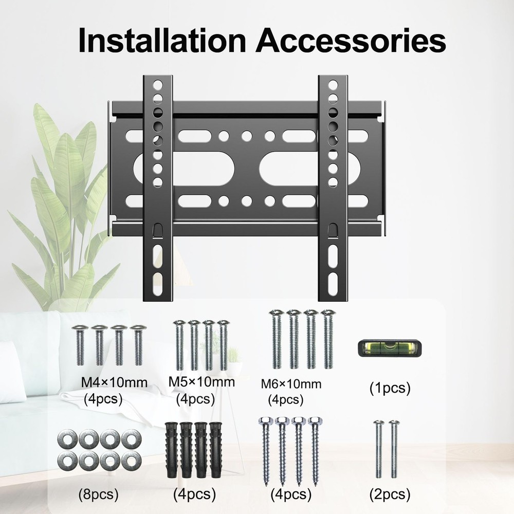 GLWIXY Fixed TV Wall Mount for 14-42" Flat Screen TVs, Small Black