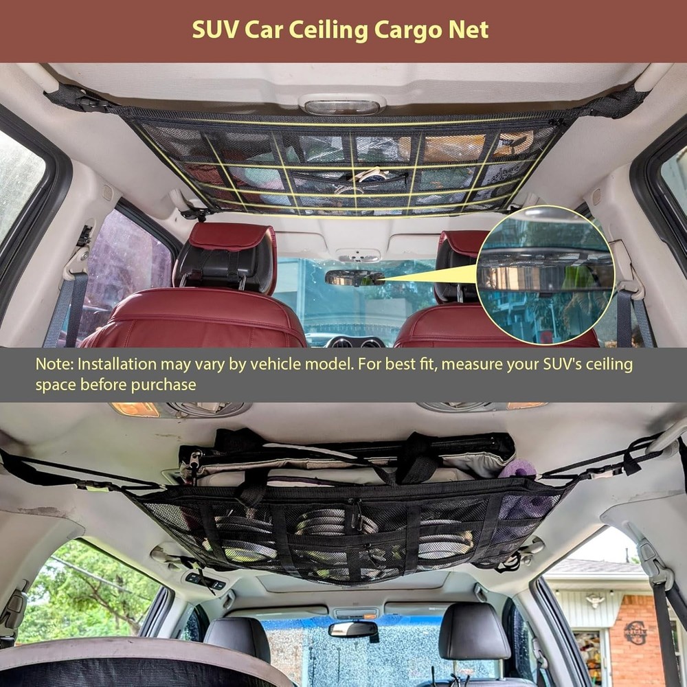 Double-Layer Car Ceiling Cargo Net Pocket - 31.5x21.6 Inches Storage Solution