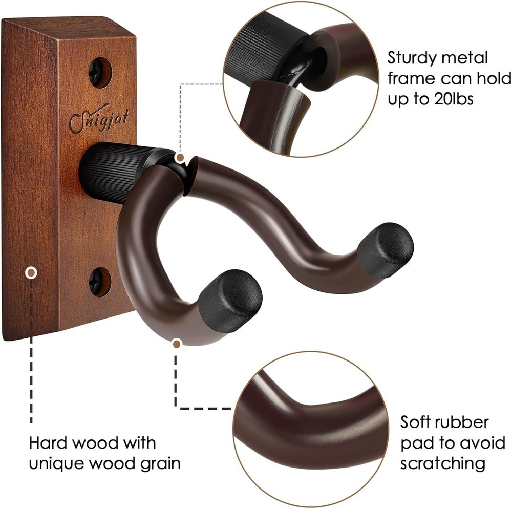 Guitar Wall Mount, 2 Pack Hanger, Hanger Saddle Brown