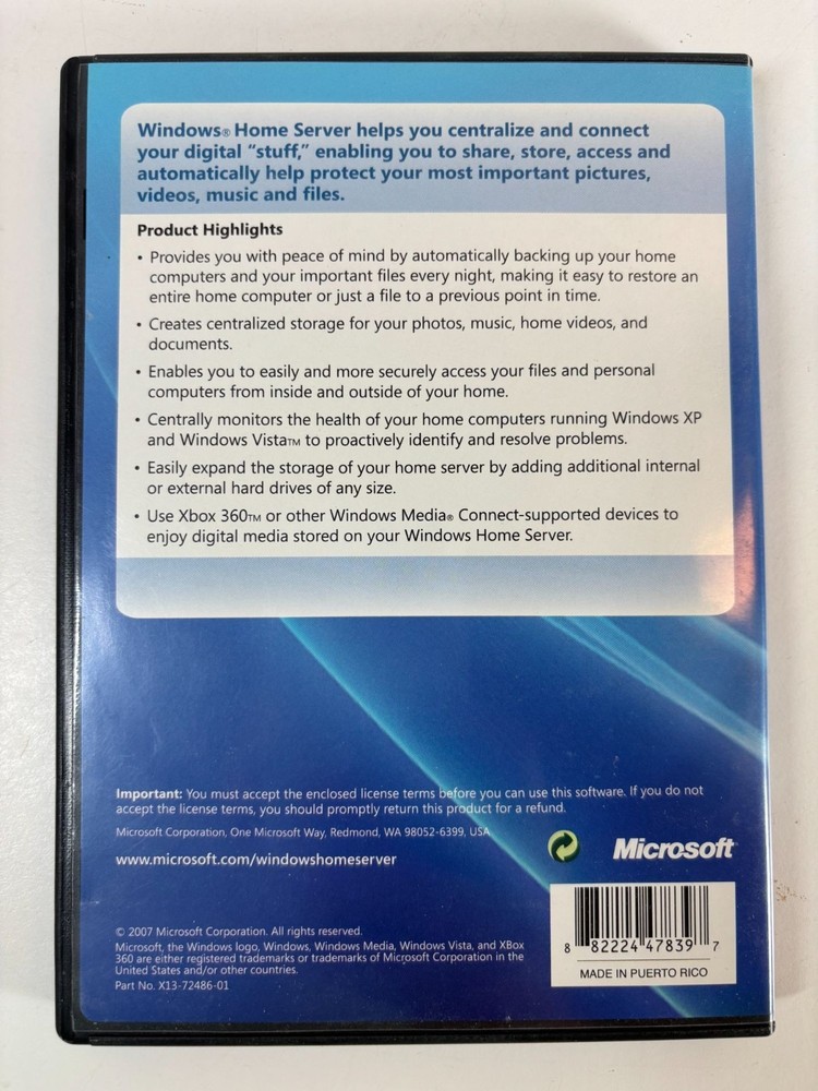 Rare Microsoft Windows Home Server 2007 OEM Software Product Key Microsoft Store