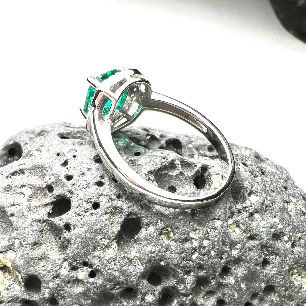 Lab Made Emerald Engagement Ring Solid Sterling Silver 925 , May birthstone