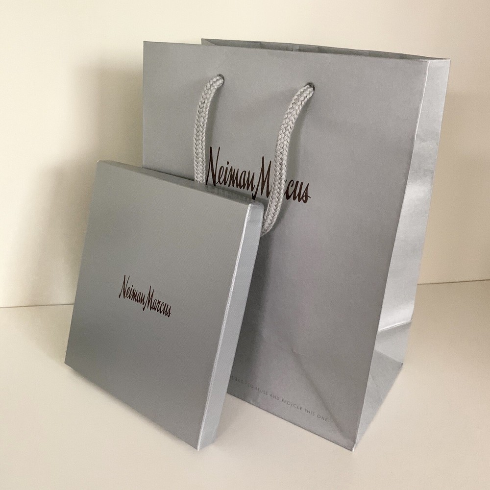 New neiman marcus Classic Silver gift box and bag