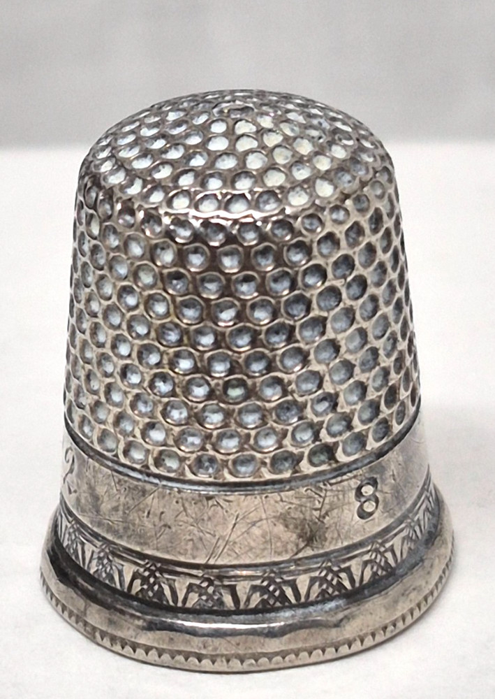 1892 Silverplate Engraved Thimble, Size 8