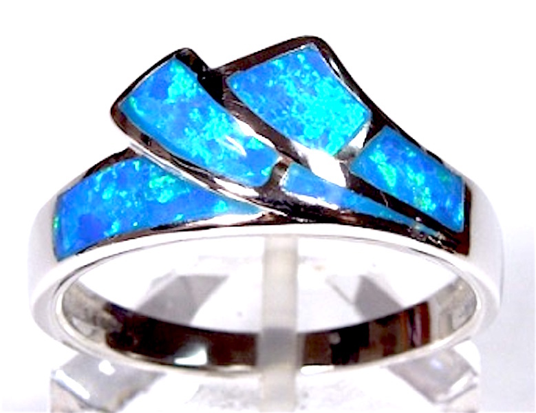 Quality Blue Fire Opal Inlay Solid 925 Sterling Silver Band Ring size 6-9