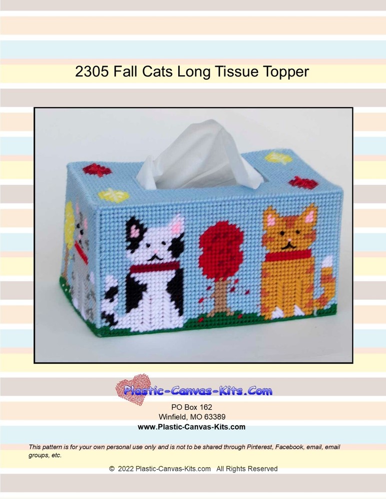 Fall Cats Long Tissue Topper-Plastic Canvas Pattern or Kit