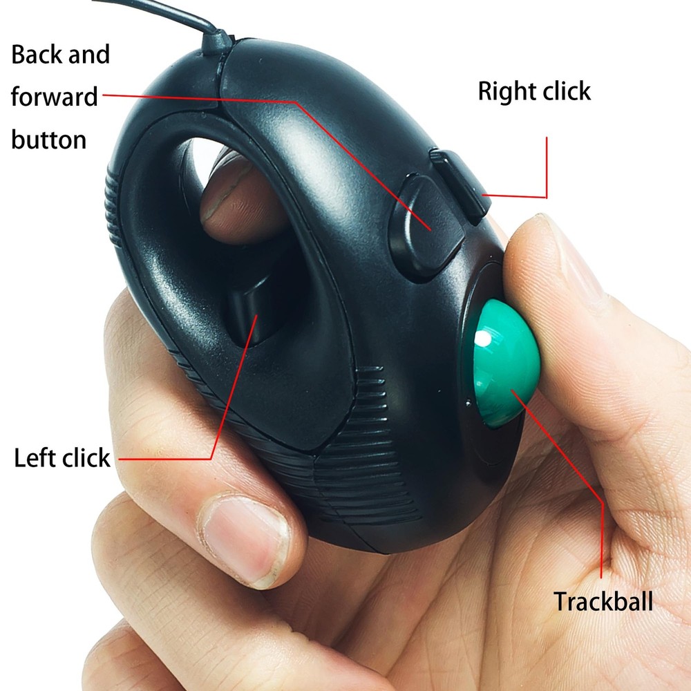 Finger Handheld Trackball Mouse Mini 4D USB Wired Pointer Thumb Ball Mac