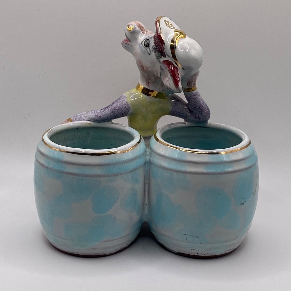 Vintage Redware Ceramic Anthropomorphic Donkey Double Planter Vase Kitsch