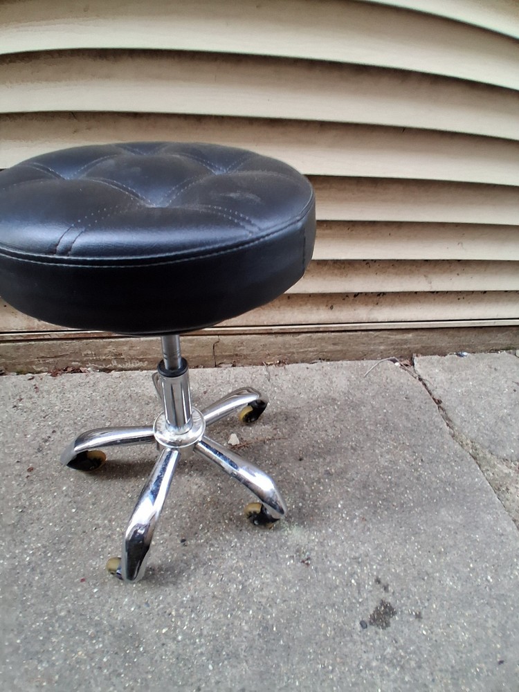 Black Round Adjustable Padded Stool with Chrome Base and Casters