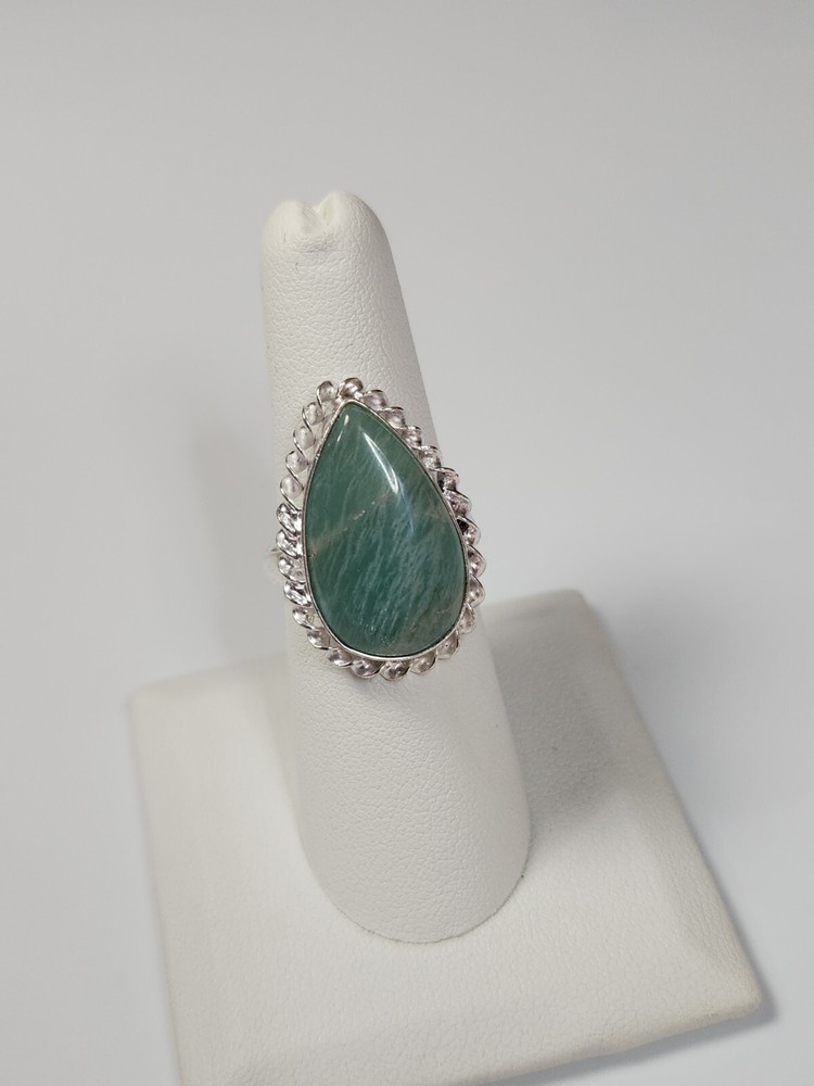 Amazonite Ring Setting Marked 925 Pale Green Stone Large Teardrop  SIZE 7.75