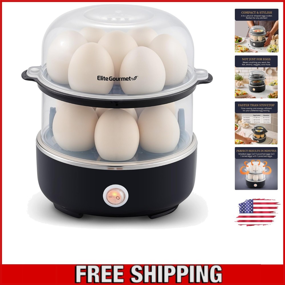 Elegant 14-Egg Capacity Two-Tier Easy Egg Cooker with Automatic Shut-Off