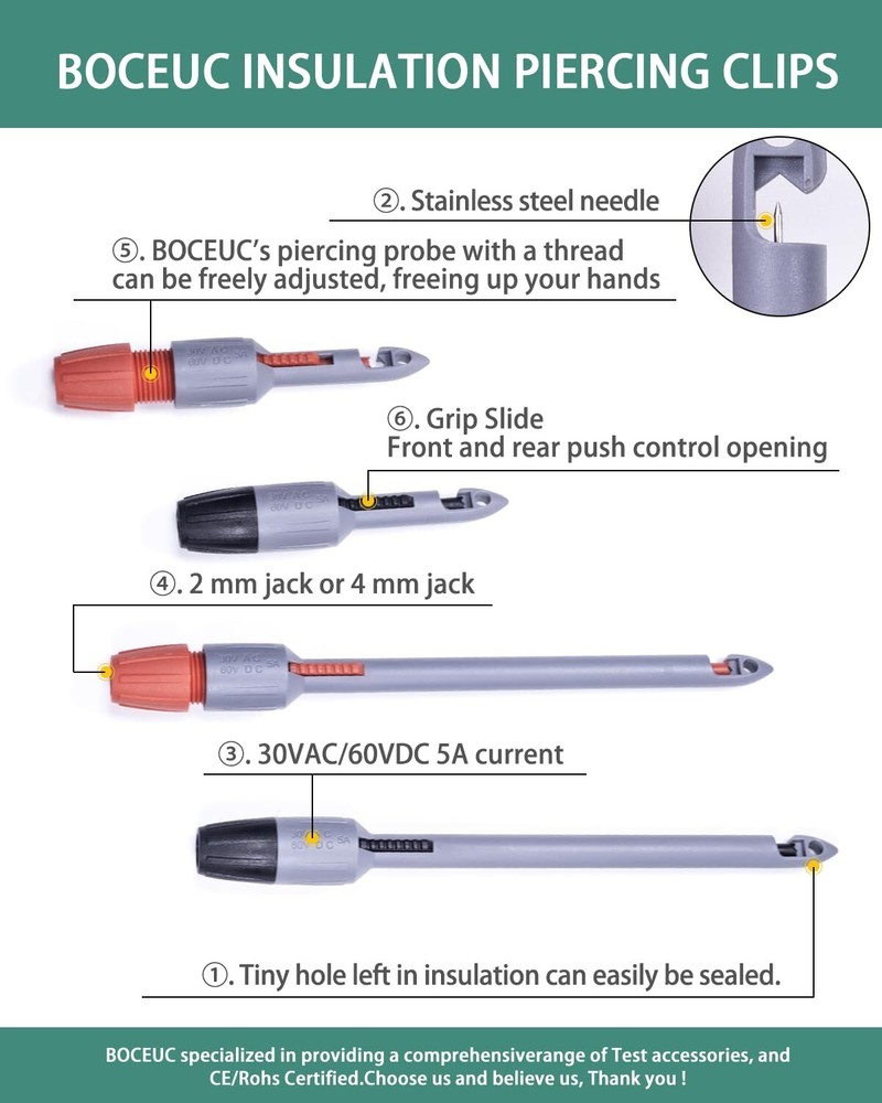 Heavy Duty Wire Piercing Probe Insulation Piercing Clip Set Wire Piercing Too...
