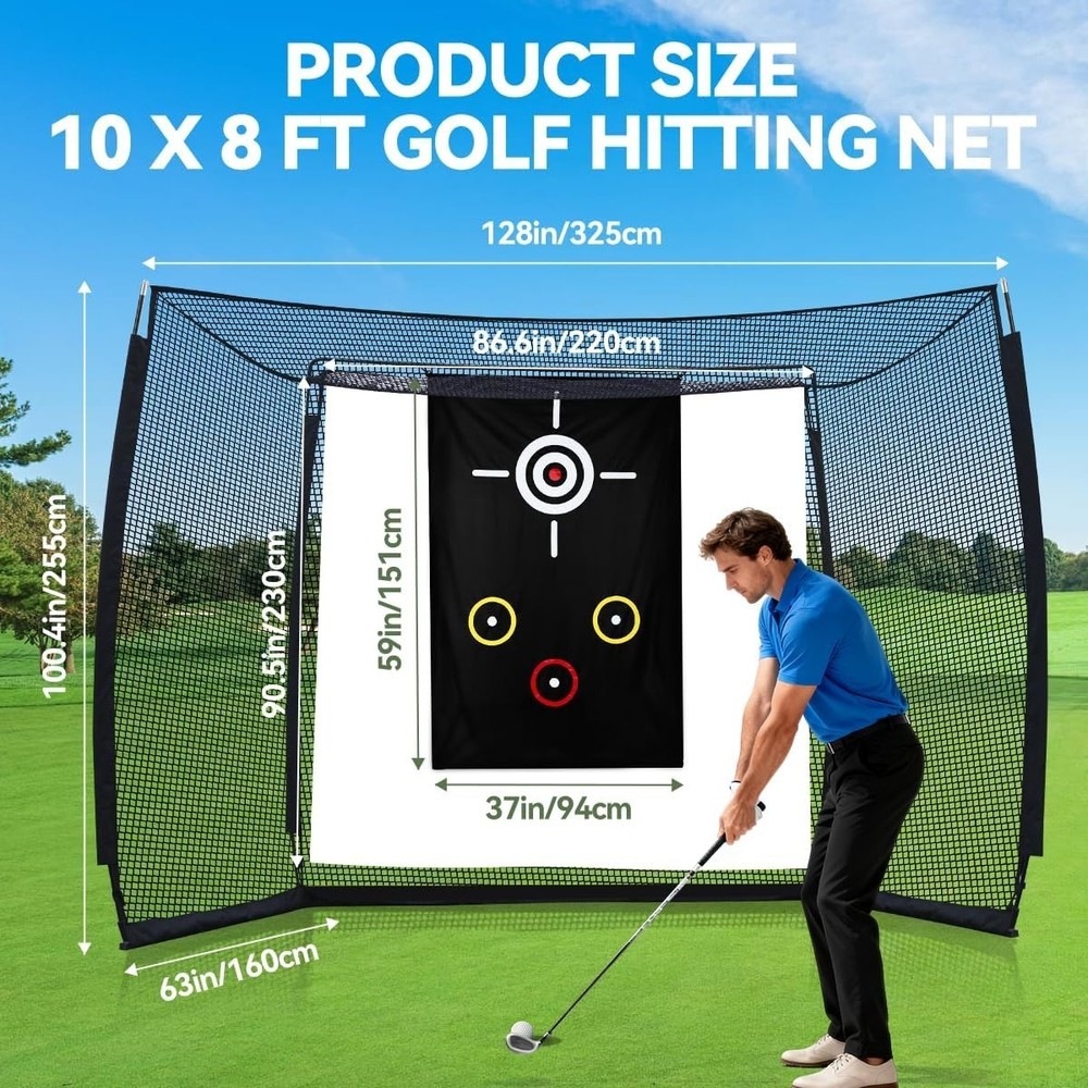 Golf Net with Simulator Impact Screen and Target Cloth 10x8ft Golf Practice Net