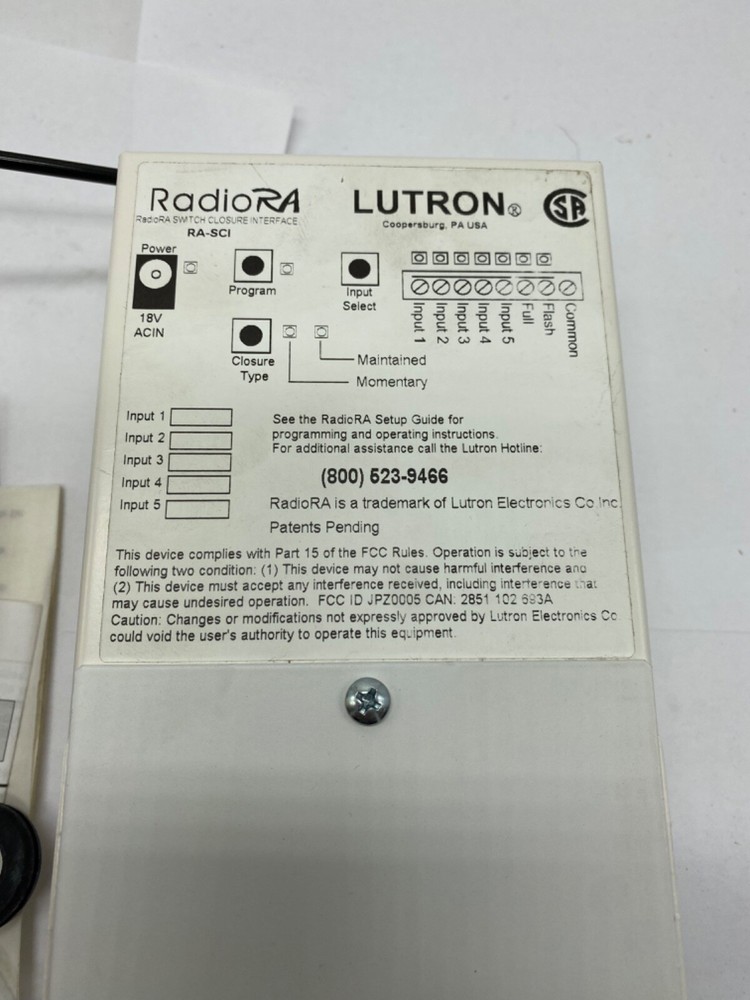 Lutron Electronics RA-SCI radio RA switch enclosure interface